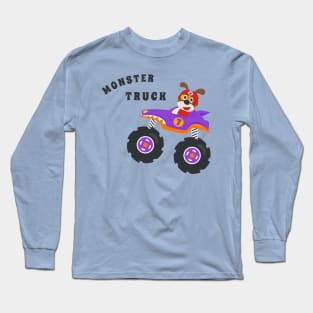 Cartoon vector of monster truck with little animal driver. Long Sleeve T-Shirt